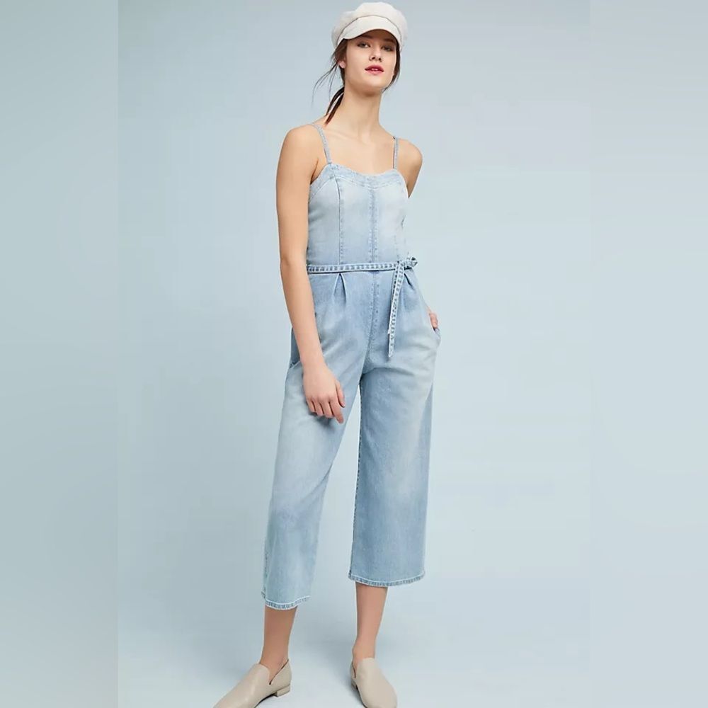 AG x Anthropologie Giselle Denim Jumpsuit Sz S Coastal EURO Summer Beach